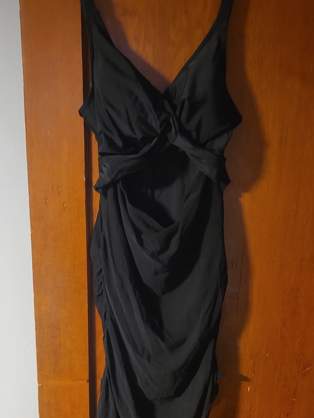 Black Draped One-Piece Swimsuit with Twist Front